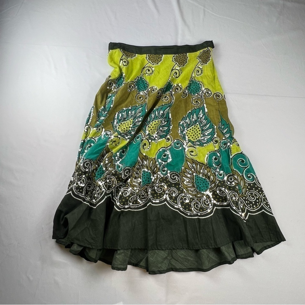 Mix Nouveau - Women’s Skirt - Large - Green and Black Abstract - Sequins